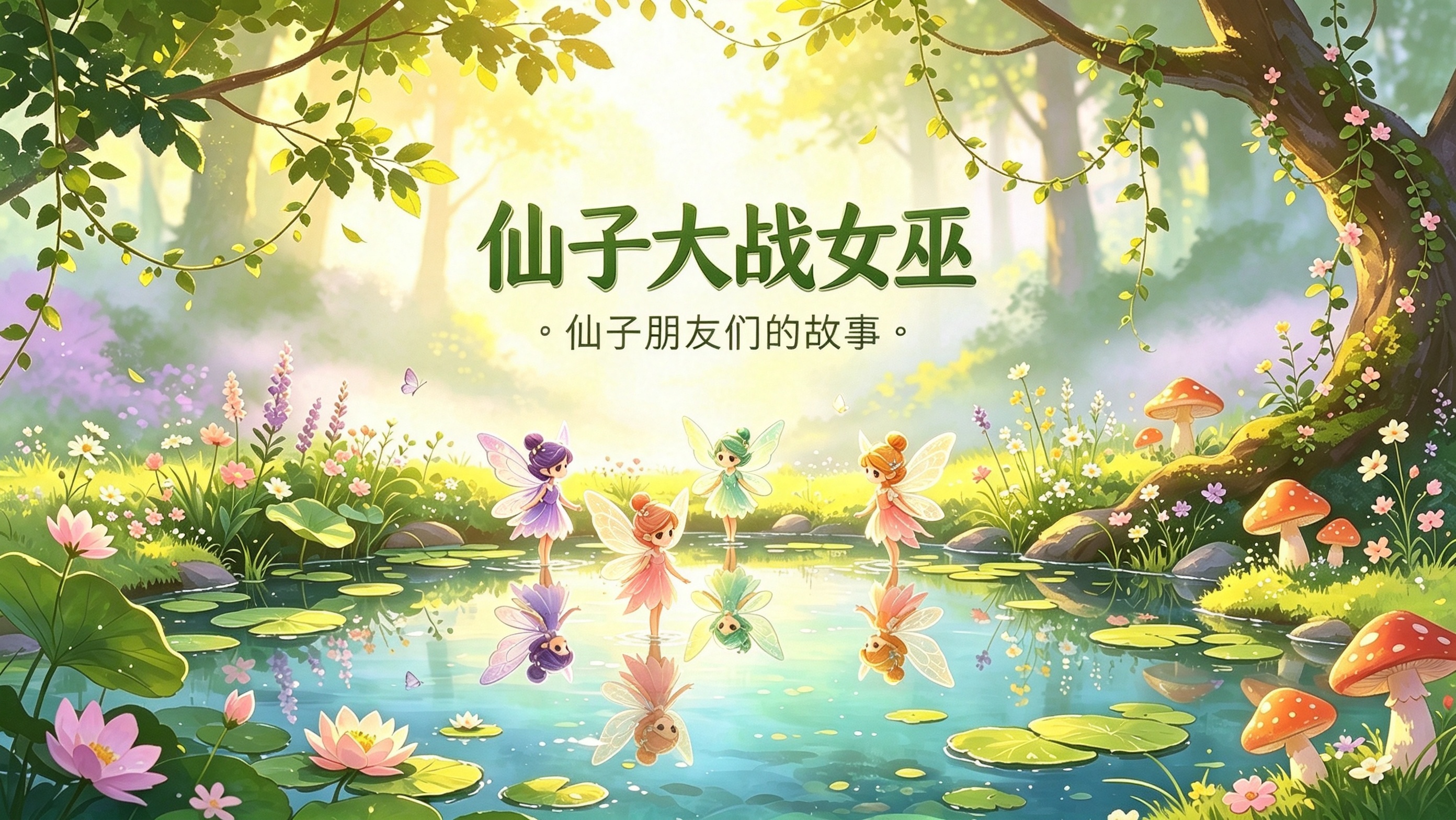 森林池塘边的仙子们